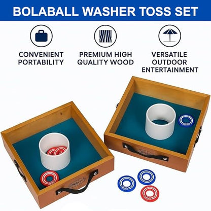 Washer Toss Game Outdoor Games Giant Yard & Lawn Games | Set of 2 Solid Wood Targets and 2.5-inch Washers Toss Rings| Bulls-Eye Pitching Board| Backyard Beach Camping Party