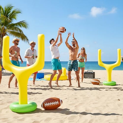 Hungdao 4 Pcs Football Party Supplies Kit Include 2 Jumbo Inflatable Football Goal Post and 2 Giant Blow up Footballs for Birthday Tailgate Decoration Backyard Game