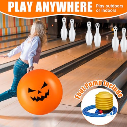 Lunmon 11 Pcs Easter Giant Inflatable Bowling Set 27 Inch Carrot Pins with 23 Inch Bowling Ball Indoor Outdoor for Adults Easter Party Yard Indoor Outdoor Games Supplies(Ghost) - style: Ghost