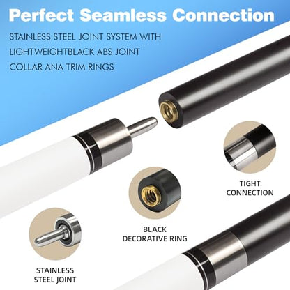 HomeSeason Fiberglass Pool Cue 58" Professional Pool Stick 12.7mm 4-Layer Tip Low Deflection Cue Stick, 3 * 8/8Joint Pin, Ultra-Smooth, Billiard Cue Sticks - color: White/20oz with Bag