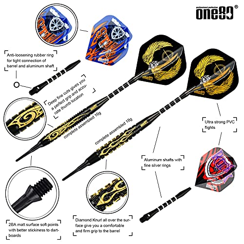 ONE80 Soft Tip Darts Set, 16grams, 12 Pack Steel/Brass Barrel, with Extra Flights, Aluminum Shafts, Flight Protectors and Tool Kit … - style: Brass Barrel