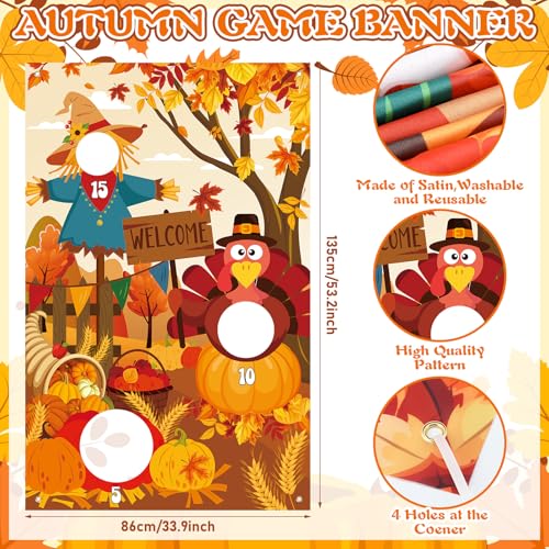 17 Pcs Fall Halloween Carnival Can Bean Bag Toss Games for Kids Thanksgiving Autumn Party Throwing Game Set with Background for Adults Indoor Outdoor Party Toy Accessory - style: Thanksgiving