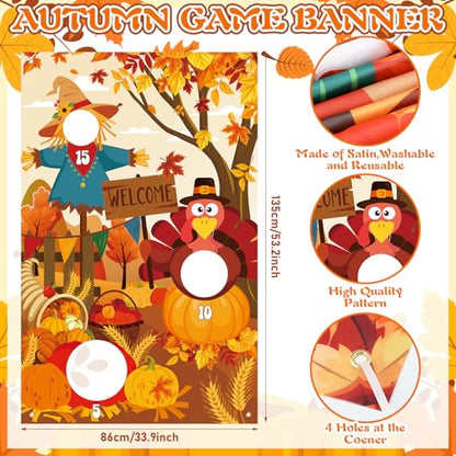 17 Pcs Fall Halloween Carnival Can Bean Bag Toss Games for Kids Thanksgiving Autumn Party Throwing Game Set with Background for Adults Indoor Outdoor Party Toy Accessory - style: Thanksgiving