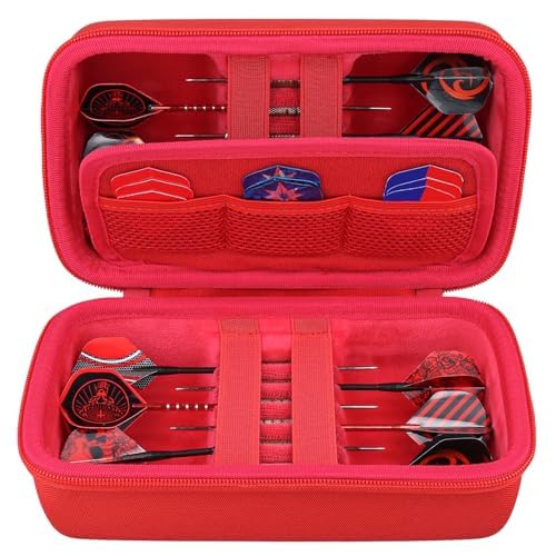 co2CREA Hard Case Compatible with Steel Tip or Soft Tip Darts, Holds 12 Darts and Extra Accessories, Built-In Storage Tubes and Pockets for Flights, Tips, Shafts(Red Case), D1603 - color: Red Case, style: Case Holds 12 Darts