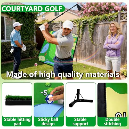Portable Golf Chipping Game Set- 70"x70" Sticky Golf Mat Game with Adjustable Golf Club/Hitting Mat/25 Balls, Gifts for Adults, Kids, Golfers to Practice in Outdoor, Indoor or at Family Parties