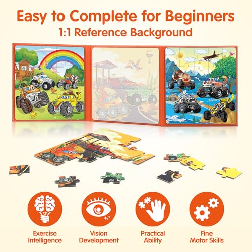 SYNARRY Magnetic Puzzles for Toddlers 3-5, 20 Pieces Travel Puzzles for Kids Ages 4-6, Easter Basket Stuffers Gifts for Kids, Car Airplane Road Trip Activities Toys for 3 4 5 6 Year Old Children - style: Truck