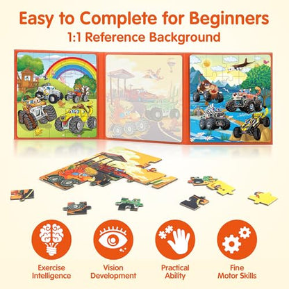 SYNARRY Magnetic Puzzles for Toddlers 3-5, 20 Pieces Travel Puzzles for Kids Ages 4-6, Easter Basket Stuffers Gifts for Kids, Car Airplane Road Trip Activities Toys for 3 4 5 6 Year Old Children - style: Truck