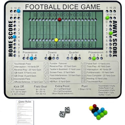 Football Dice Board Game – Football Board Game, Wooden Tabletop Game with Scoring Track, 11"x9" Perfect for Family Gatherings, Adult Parties Giving