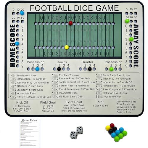 Football Dice Board Game – Football Board Game, Wooden Tabletop Game with Scoring Track, 11"x9" Perfect for Family Gatherings, Adult Parties Giving