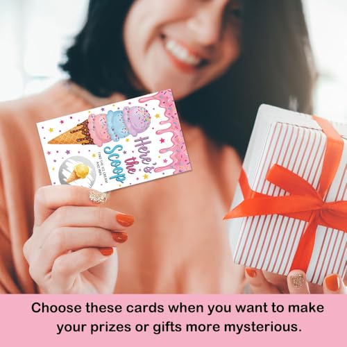 50 Pcs Here's The Scoop Summer Themed Scratch off Game Cards, Ice Cream Scratch Card for Baby Shower Sweet Birthday Party, Gender Reveal Shower Lottery Activity Group Games - color: Pink Purple