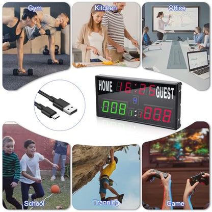 Samshow 2025 LED Electronic Scoreboard Digital Score Keeper with Remote, Basketball Scoreboard with Shot Clock & Timer & 12/24h Real Time for Football/Corn Hole/ping Pong/Table Tennis - style: 2025 6 digital led scoreboard-no tripod