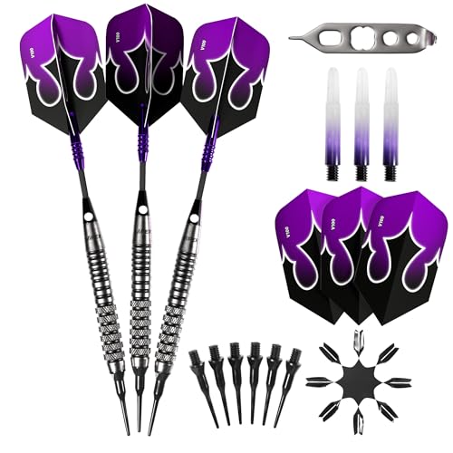 Viper Shot King Soft Tip Darts, 80% Tungsten 20 Grams, Professional Darts Plastic Tip Dart Set for Electronic Dartboard, Includes Nomad Case and Dart Accessories - color: Purple, size: 20 Grams
