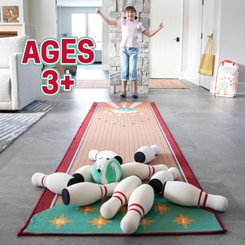 MindWare Oh So Fun! Deluxe Bowling Pins, Ball & Rug Set – Safe & Fun Foam Bowling Set for Kids Ages 3 & Up