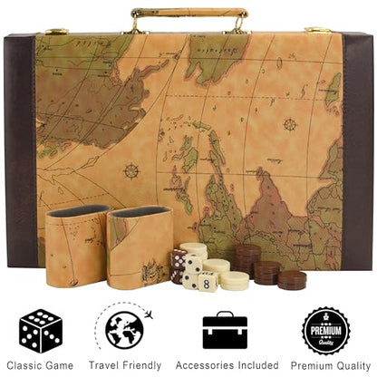 Backgammon, Backgammon Sets for Adults, 15" Leather Travel Backgammon Sets - Classic Board Game (World Map Design) - color: Map