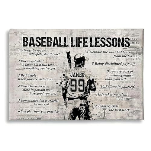 CENOVACY Personalized Baseball Life Lessons Canvas, Custom Baseball Poster Wall Art, Inspirational Baseball Softball Gift For Boy Man Players - color: Design 06