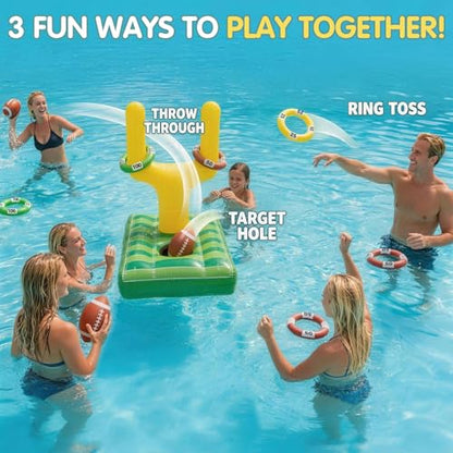 Inflatable Football Pool Ring Toss Game - 3-in-1 Floating Football Target for Swimming Pool, Backyard & Beach - Heavy Duty PVC Pool Toys for Kids and Adults Summer Party Games