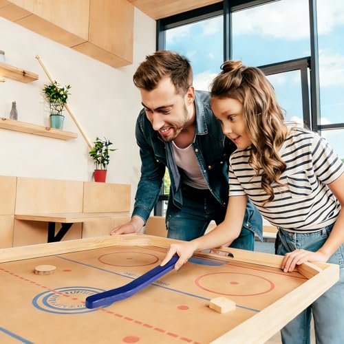 2 Sets Wooden Replacement Hockey Sticks and Pucks for Classic Wooden Tabletop Games Hockey Games Equipment Set Extra Accessories for Kids Children Adults Family - color: Blue