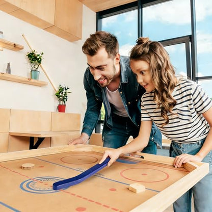 2 Sets Wooden Replacement Hockey Sticks and Pucks for Classic Wooden Tabletop Games Hockey Games Equipment Set Extra Accessories for Kids Children Adults Family - color: Blue