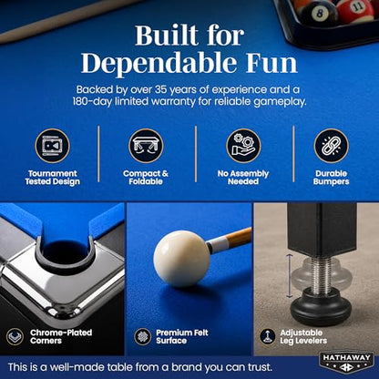 Hathaway Fairmont Folding Pool Table for Family & Home Use Includes Full Set of Billiard Balls, Cues, Chalk, Triangle and Carrying Bag, Portable Space-Saving Table