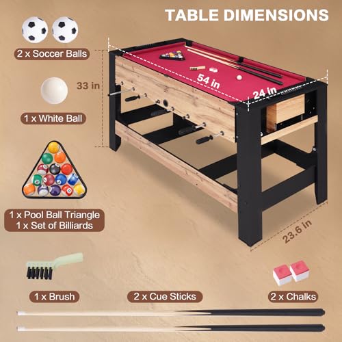 54" 2-in-1 Swivel Multi Game Table, Large Size Combo Game Table Set for Kids, Adults, Indoor and Outdoor Arcade Sports Table with Billiards/Pool, Foosball for Family, Game Room
