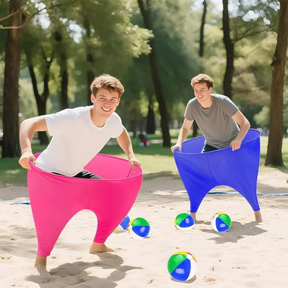 Granny Pants Yard Game,Granny Pants Outdoor Game,2pcs Giant Oversized Granny Funny Pants Set with 16 Bouncy Balls and 2 Pump for Family Reunion Games, Backyard Gatherings Team (Blue+Redw)