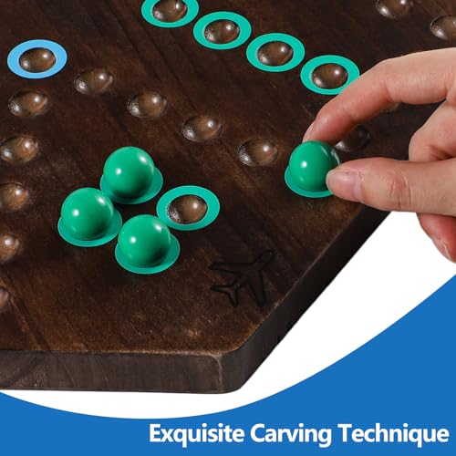 Large Size 20 inches Wood Wahoo Marble Board Game 2 Sided Game 4-6 Player for Friends and Family Party, Classic Wahoo Style Strategy Racing Game with 6 Dices,30 Marbles (Rustic Brown) - color: Large, Rustic Brown