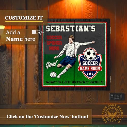 Personalized Dart Board Cabinet Set with 6 Steel Tip Darts, Paper Dartboard, Chalk & Eraser (21.5 x 21.5 x 2.75) - Man Cave Dart Boards for Adults - style: Soccer