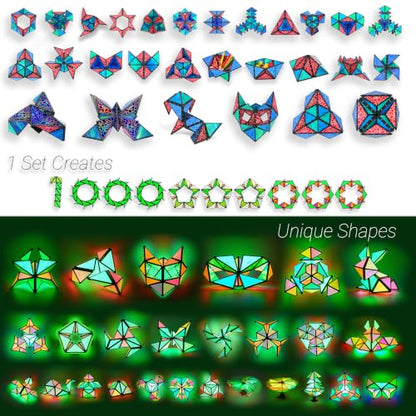 TOSY Magnet Pyramid Glow - 1 Cube Transforms into 1 Billion Shapes, 12 Pieces, 243 Rare Earth Magnets, Glowing, Holographic Design Magnet Tiles Creative Puzzle STEM/STEAM Toy - color: Glow