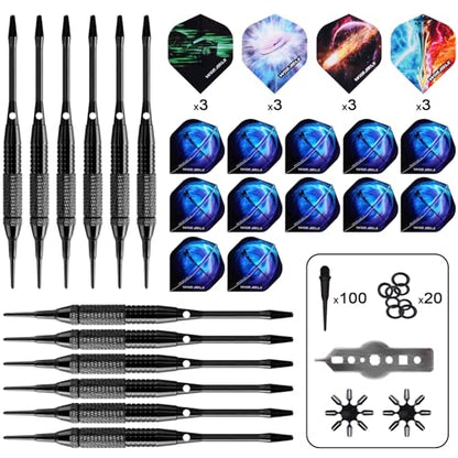 WIN.MAX Electronic Dart Board Soft Tip Dartboard Set LED Displays 3 Languges with Cabinet - style: brown