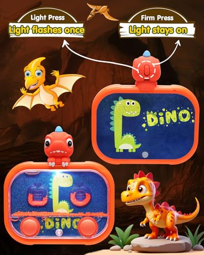 Handheld Water Game with Light – Water Ball Target Toy for Kids Ages 3+, Retro Fidget Toy, Screen-Free Car Travel Game, Road Trip Toy, Airplane Entertainment, Portable Autism-Friendly Gift - color: Orange Dinosaur