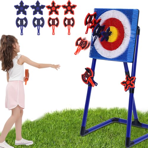 ZoLLa Axe Throwing Game for Backyard Fun,Safe Bristle Target with 4 Throwing Axes & 4 Throwing Stars,Yard & Outdoor Games for Kids and Family (Blue) - color: Blue