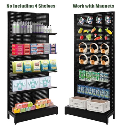 Eastern Tree Pegboard Display Stand, 3x6.5 Feet Gondola Retail Shelving Wall Display for Convenient Grocery Office Supply or Retail Stores, Standing Peg Board Display Rack with 20 Hooks, No 4 Shelves - size: 1 Unit 3 x 6.5 Feet