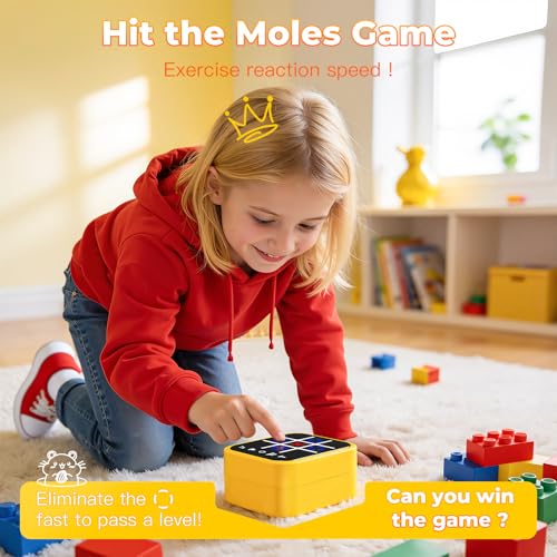 Rechargeable Tic Tac Toe Game Box with 5 Fun Brain Memory Games, Electronic Touchscreen Handheld Game, Portable Digital Puzzle Board Travel Toy, Gifts Choice for Kids and Adults(Yellow)