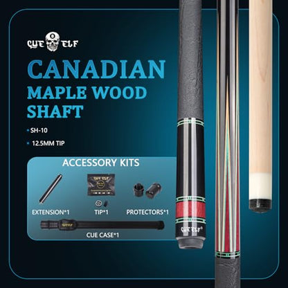 CUEELF Professional Pool Cue Stick – Handmade, Low Deflection | Solid Brass Joint Low Deflection Shaft 12.5mm Pro Tip & Inlay Ring Leather Non-Slip Wrap Precision Balanced - color: CJ-SH-10