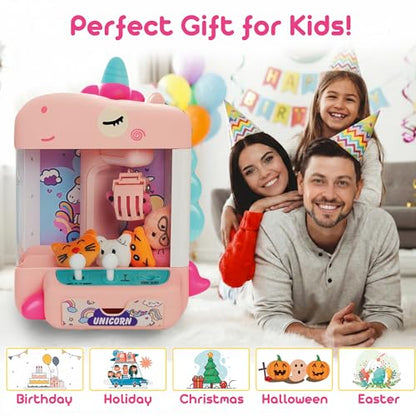 Claw Machine for Kids - Mini Arcade Game - Vending Machine - Candy Grabber Toys - Silent Mode, Lights, USB - Plush Toys & Easter Eggs, Surprise Stickers - Fun Gift for Kids, Boys & Girls (Unicorn) - style: Unicorn