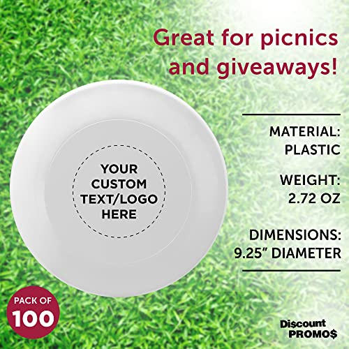 DISCOUNT PROMOS Frisbee Flying Discs in Bulk, 9.25 in. Fun Family Beach Game - color: - Custom - White, size: 100 flying discs