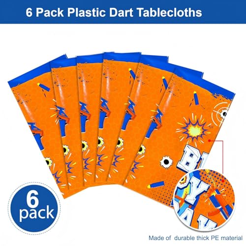 Tatuo 6 Piece Dart Battle Tablecloth Dart Battle Table Cover Gun Game Themed Rectangle Plastic Table Cover Party Supply for Gunfight Game Theme Birthday Party, 54 x 108 Inches