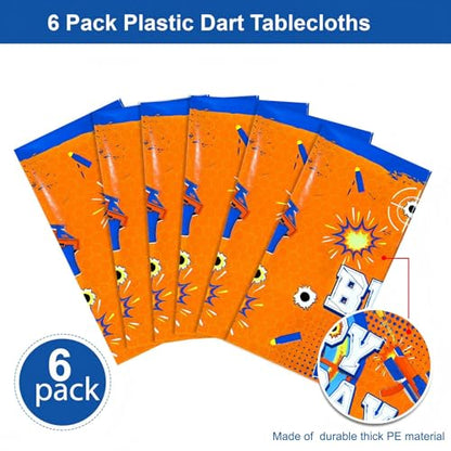Tatuo 6 Piece Dart Battle Tablecloth Dart Battle Table Cover Gun Game Themed Rectangle Plastic Table Cover Party Supply for Gunfight Game Theme Birthday Party, 54 x 108 Inches