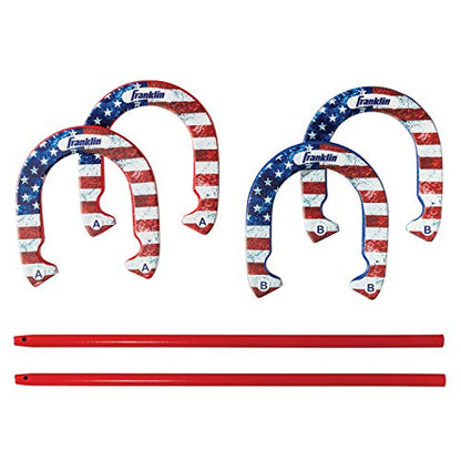 Franklin Sports Horseshoes Sets - Game Sets for Adults + Kids - Includes (4) Horseshoes and (2) Ground Stakes - style: American