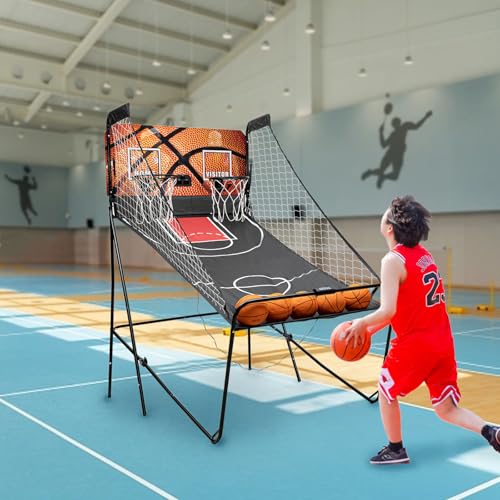 Electronic Basketball Arcade Game Indoor with LED Scoreboard - Dual Shot Basketball Game for Kids and Adults with 8 Game Modes, Collapsible Design for Easy Storage