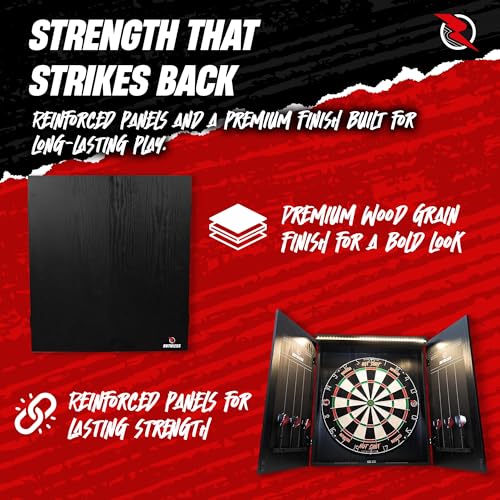 Ruthless Home Darts Centre with or Without LED Light Options | Home Dart Board Centre Including Cabinet, Dartboard and 2 Sets of Darts. - style: Black + LED Light