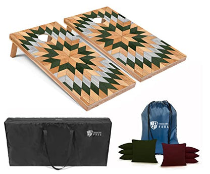 Tailgating Pros Lightweight Cornhole Boards - 4'x2' Modern Wooden Designs Cornhole Game w/Carrying Case & Set of 8 Corn Hole Bean Bags w/Tote - size: 4'x2' Boards, style: Wooden Starburst