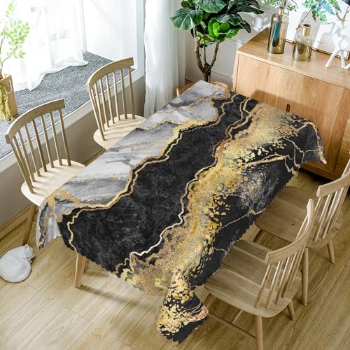 52x70inches Abstract Marble Tablecloth Modern Black White Gold Crack Marble Texture Table Cloth Wipeable Polyester Table Cover for Dining Room Kitchen Picnic Buffet Themed Party Supplies - color: Black, size: 70" x 52" (Rectangular)