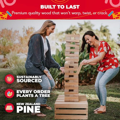 SWOOC Games - Premium Giant Tower Game | 60 Blocks + Storage Crate/Outdoor Table | Stacks up to 5ft | Jumbo Yard Games for Adults and Family | Giant Outdoor Set | Big Backyard Fun | Large Lawn Size