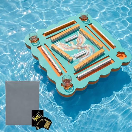 Floating Mahjong Table for Pool, Double Side Float Board with Playing Cards for Mahjong Poker Scrabble Dominoes Card Games Pool Mahjong Floating Tray Adult for Hot Tub Lake Summer Beach (Green-Orange) - color: Green-orange
