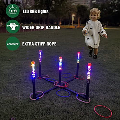 OUTTOY Outdoor Yard Games for Adult and Family, Led Ring Toss Games for Kids， Glow in The Dark Games for Lawn, Backyard, Camping, Beach