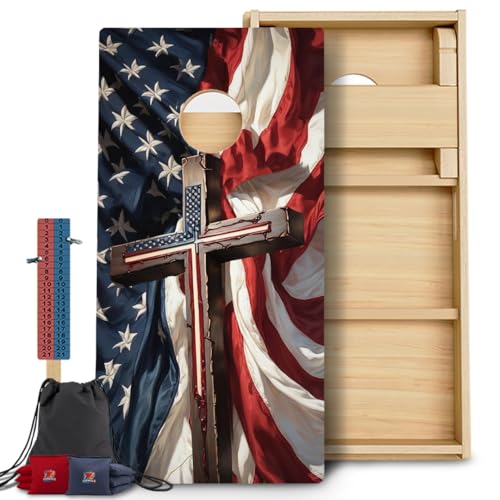 CornholeGamesUSA Pro Cornhole Boards Set | Made in USA | 3/4 Baltic Birch | No Bounce | Triple Thick Legs | Two Brace & Handles, Tournament 2x4 Regulation Set with Score Tower & Cornhole Bags - color: 48