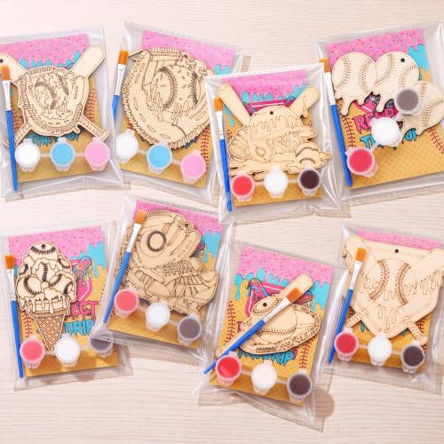Saypacck 24 Pcs Ice Cream Drip Baseball Party Favors Wooden Painting Craft Kits Birthday Party Supplies with Organza Bag for Goodie Bags Fillers Adult Thank You Gifts - style: Ice Cream Drip Baseball