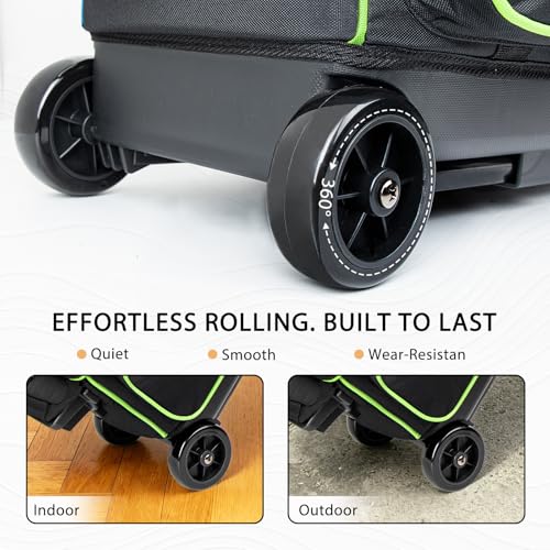 Goloni Double Roller 2 Ball Bowling Bag with Separate Shoe Compartment,2 Ball Bowling Bag with Wheels,Retractable Handle Extends to 40" - color: green