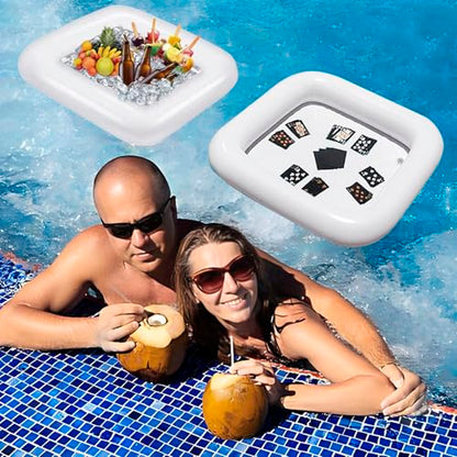 2 PCS Floating Pool Game Table with Waterproof Playing Cards for Summer Pool Party，Inflatable Ice Drink Cooler Serving Tray Bar for Pool Beach Outdoor Picnic Birthday Party Supplies